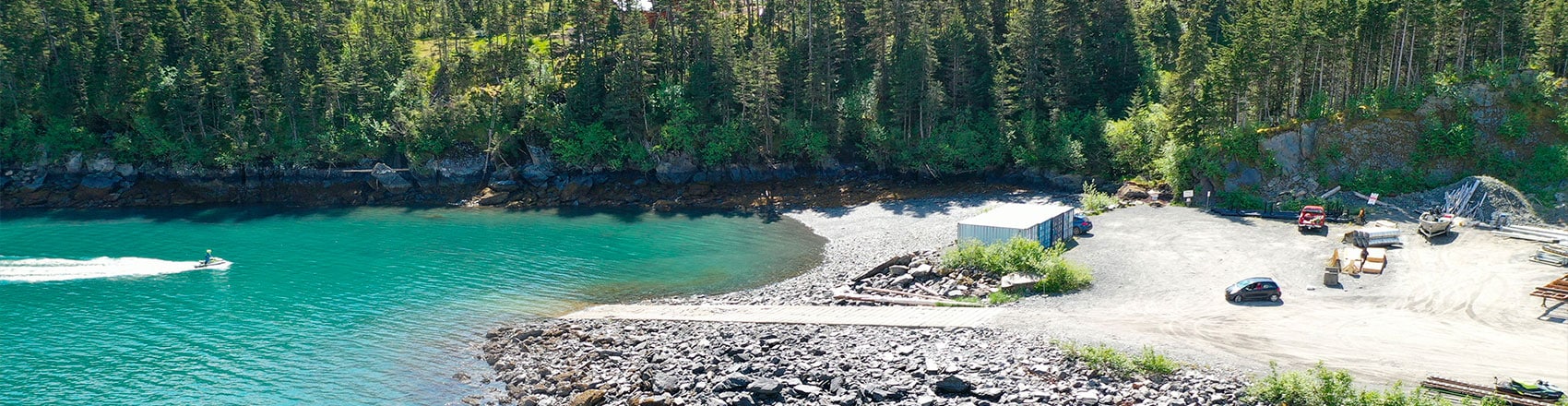 View of boat launch into the turquoise colored ocean