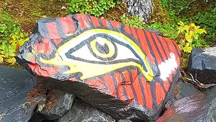 A painted rock at a local Whittier gathering place.