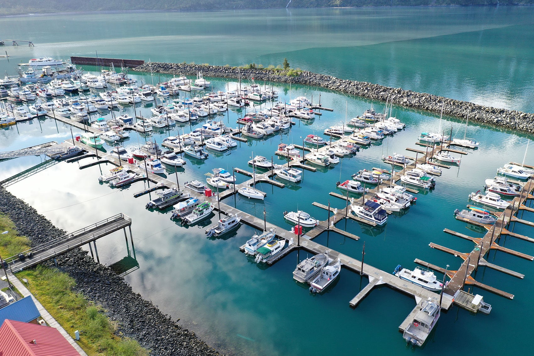 Aerial view of Whittier  harbor.