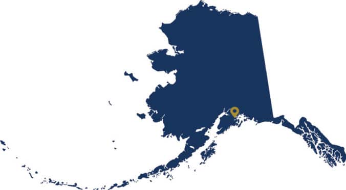 Map of Alaska with Whittier marked.